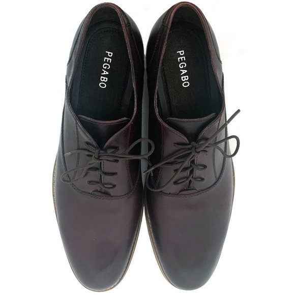 PEGABO Men’s Leather Oxford Dress Shoes in Bordeaux - NEW - Picture 3 of 12